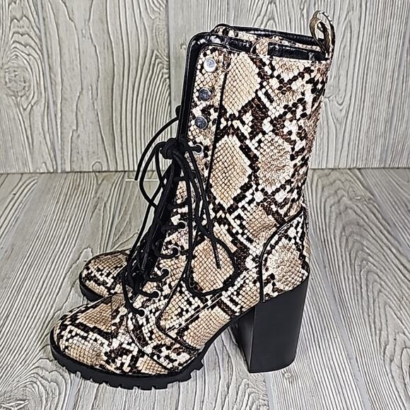 DV Dolce Vita Ayleen Snakeskin Print Mid Calf Combat Boots Womens Size 5 NEW - Picture 5 of 16
